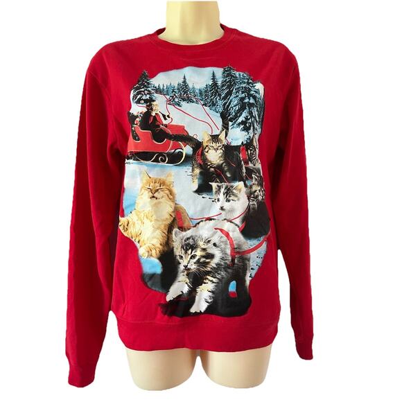 "Feline The Holiday Spirit (w/ Bells)" Christmas Sweatshirt: Size Women S NWT - Picture 1 of 7